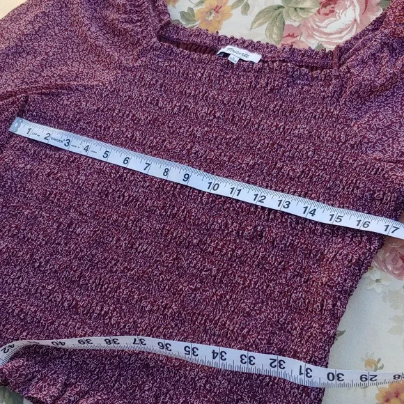 Madewell Smocked Women's Peasant Chiffon Top in Burgundy size Large - Picture 11 of 14